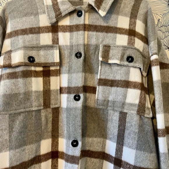 Plaid Button-Up Shaket - Gray and Brown - Picture 5 of 7
